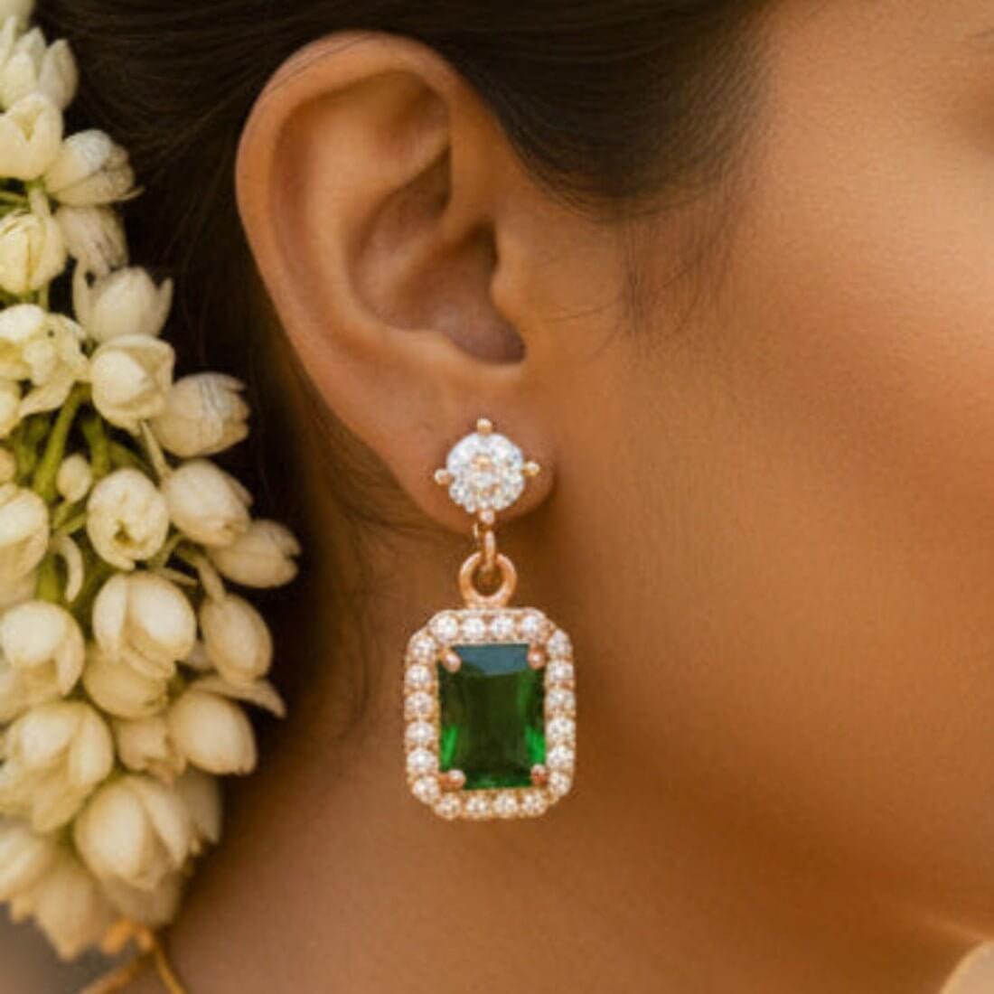 Fashionable CZ Square Stone Drop Earrings - K Supreme