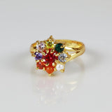Floral Gold Plated Navratna Ladies Finger Ring - K Supreme
