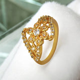 Floral Gold Plated Ruby CZ Stone Ladies Finger Ring - KSupreme