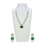 Glorious Silver Tone American Diamond Emerald Necklace Set - K Supreme