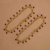 Gold Plated Double Curb Link Red Crystal Anklets - K Supreme