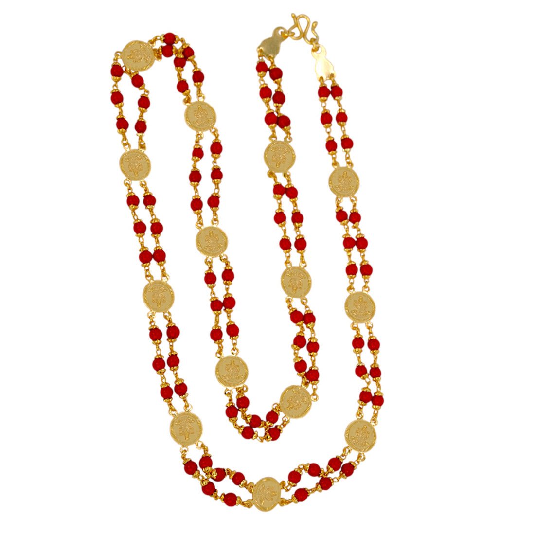 Gold Plated Double - Layered Red Coral Lakshmi Kasumala - KSupreme
