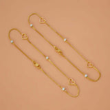 Gold Plated Dual - Tone Bead Heart Box Chain Anklets - K Supreme