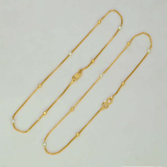 Gold Plated Dual Tone Beaded Box Chain Anklets - K Supreme