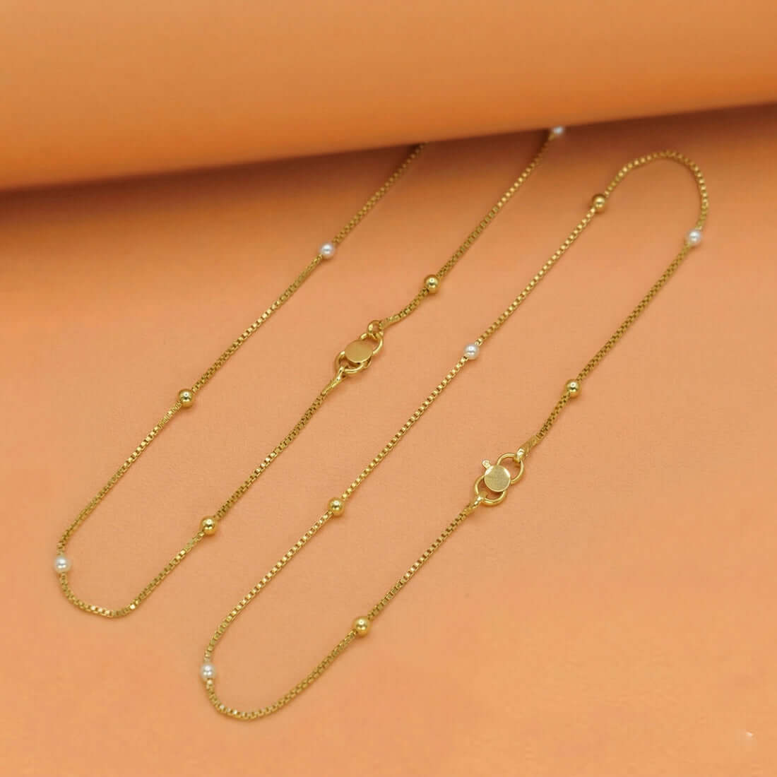 Gold Plated Dual Tone Beaded Box Chain Anklets - K Supreme