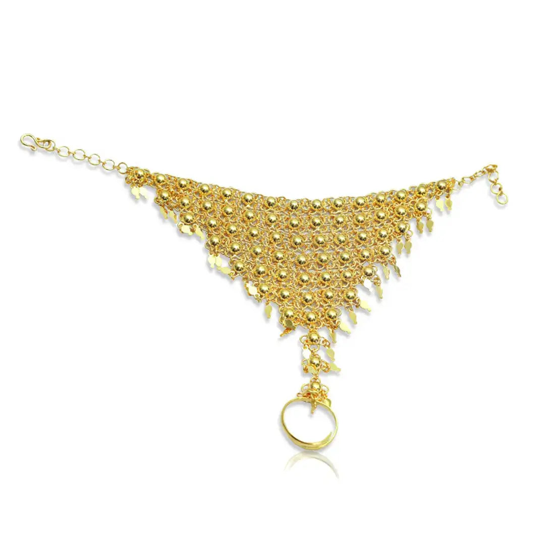 Classic Gold-Plated Bridal Finger Ring Set featuring a beaded design bracelet and ring, perfect for weddings.