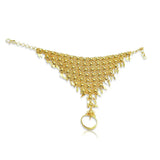 Classic Gold-Plated Bridal Finger Ring Set featuring a beaded design bracelet and ring, perfect for weddings.