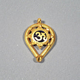 Gold Plated Om Engraved Blue Enamel Thali Pendant - K Supreme