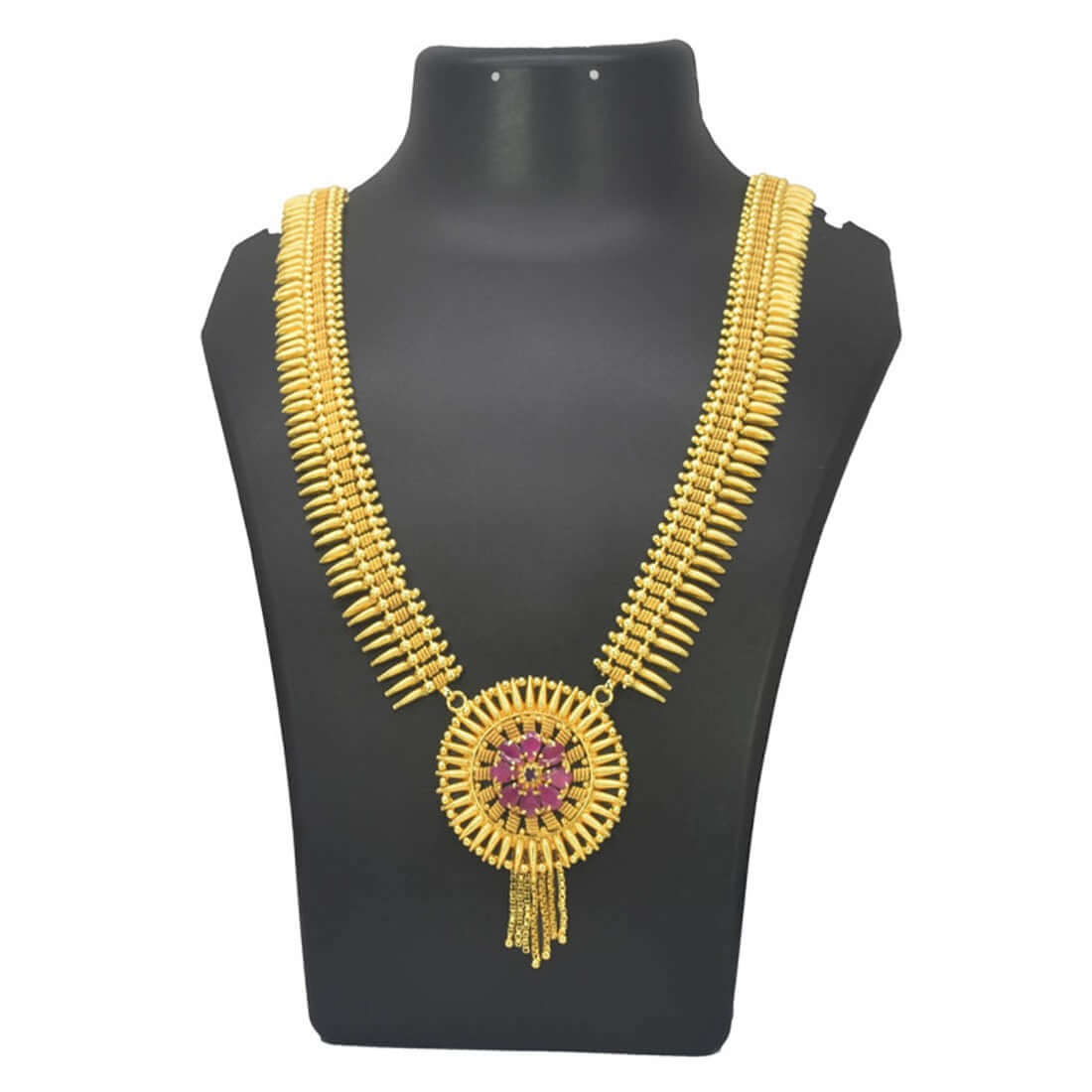 Gold Plated Ruby Stone Jasmine Long Chain - K Supreme