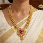 Gold Plated Ruby Stone Jasmine Long Chain - K Supreme