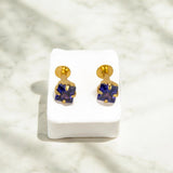 Gold Plated Square Blue CZ Stone Ear Stud | Second Stud | Nose Stud - KSupreme