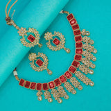 Gold Plated Stylish Square Cut Stone Necklace Set - K Supreme