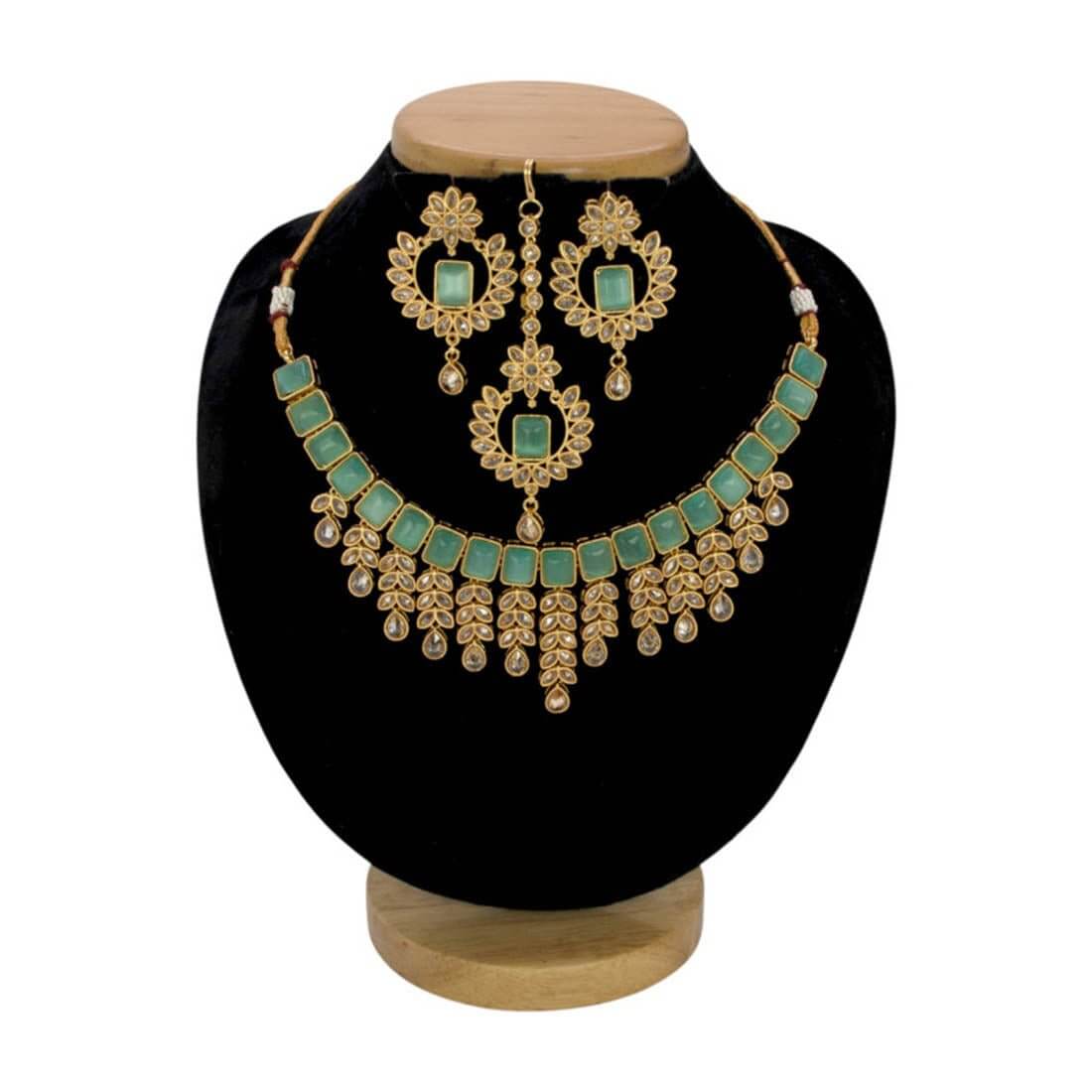 Gold Plated Stylish Square Cut Stone Necklace Set - K Supreme