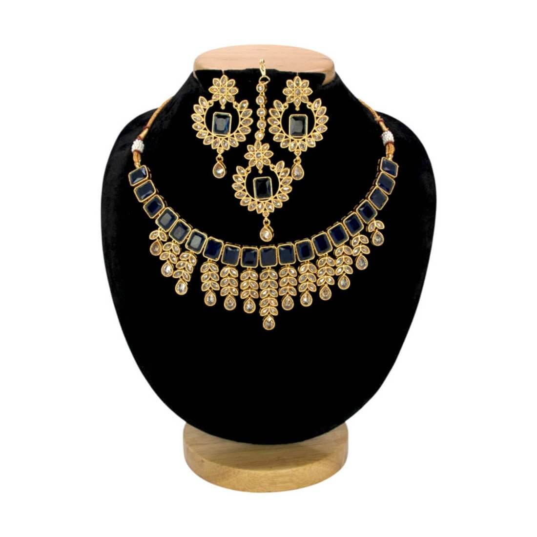 Gold Plated Stylish Square Cut Stone Necklace Set - K Supreme