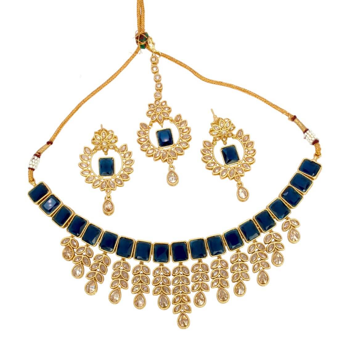 Gold Plated Stylish Square Cut Stone Necklace Set - K Supreme