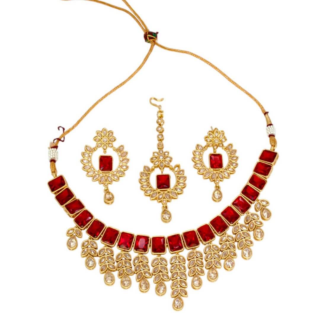 Gold Plated Stylish Square Cut Stone Necklace Set - K Supreme