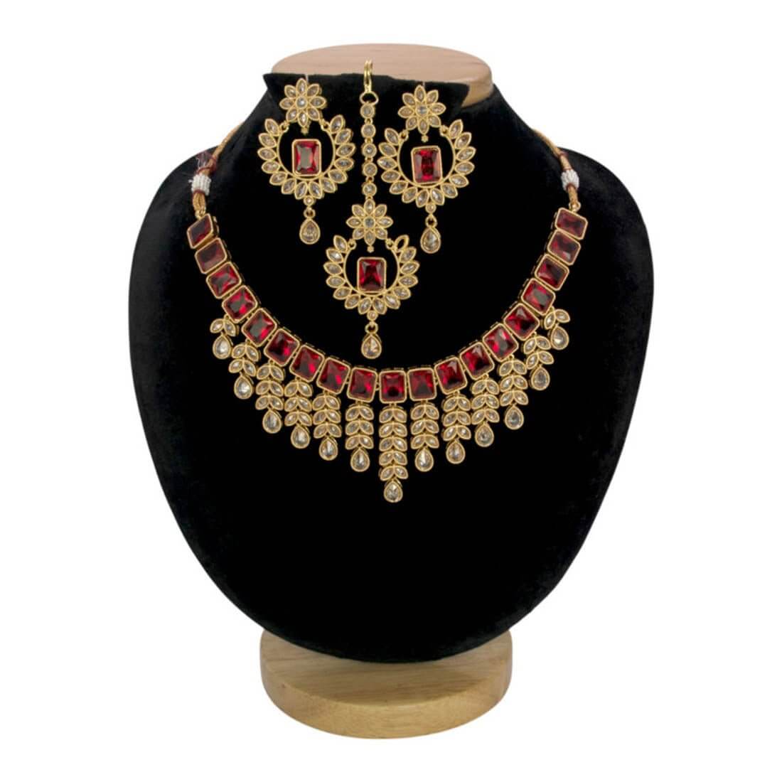 Gold Plated Stylish Square Cut Stone Necklace Set - K Supreme