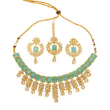 Gold Plated Stylish Square Cut Stone Necklace Set - K Supreme
