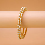 Gold - Plated Thin Pearl and Golden Bead Bangles - K Supreme
