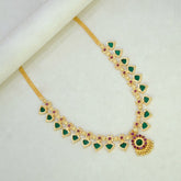 Gold Plated Traditional Indian Palakka Necklace - 9 Stones - K Supreme