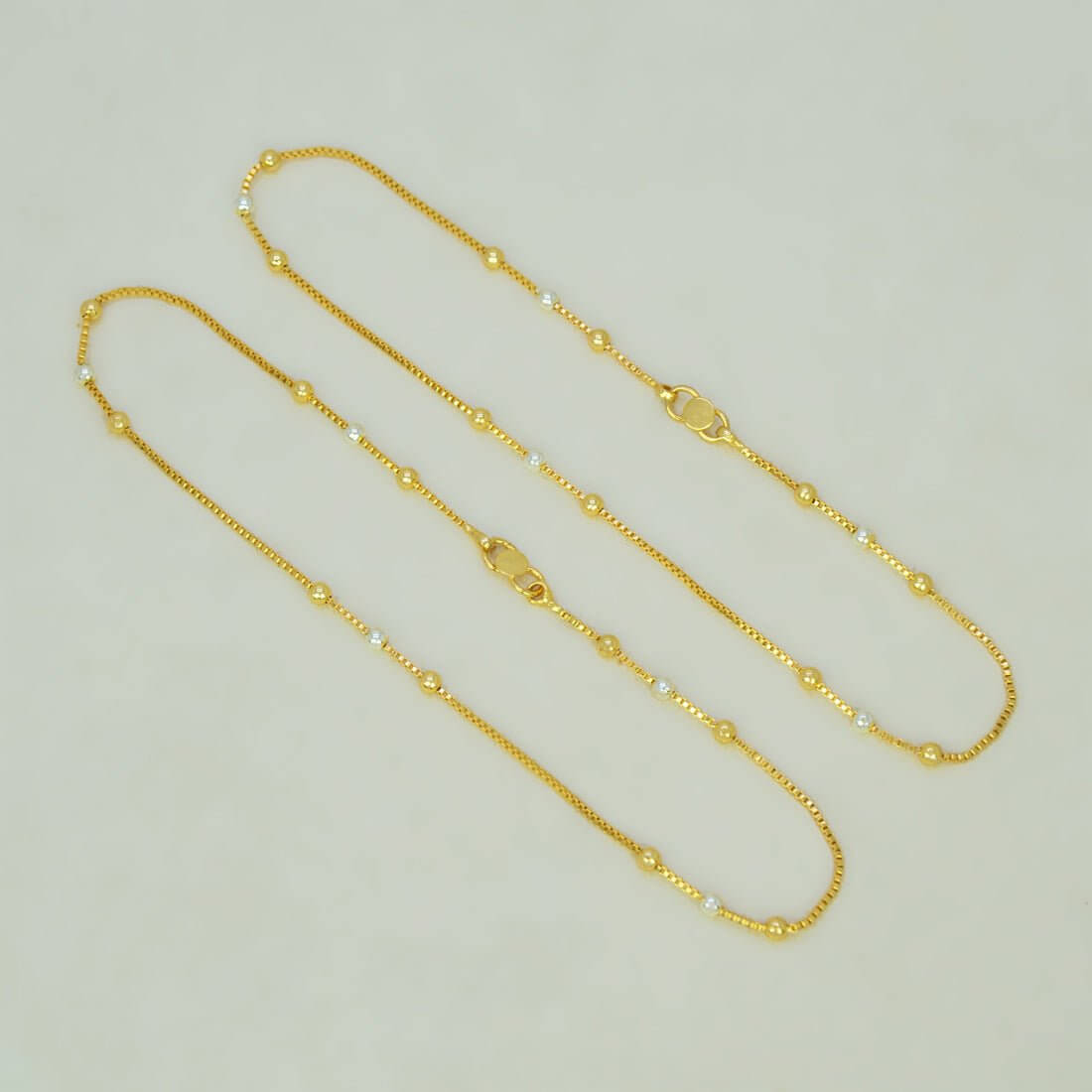 Gold Plated Triple Two - Tone Beads Box Chain Anklets - K Supreme