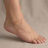Gold Plated Two - Tone Pipe Design Box Chain Anklets - K Supreme