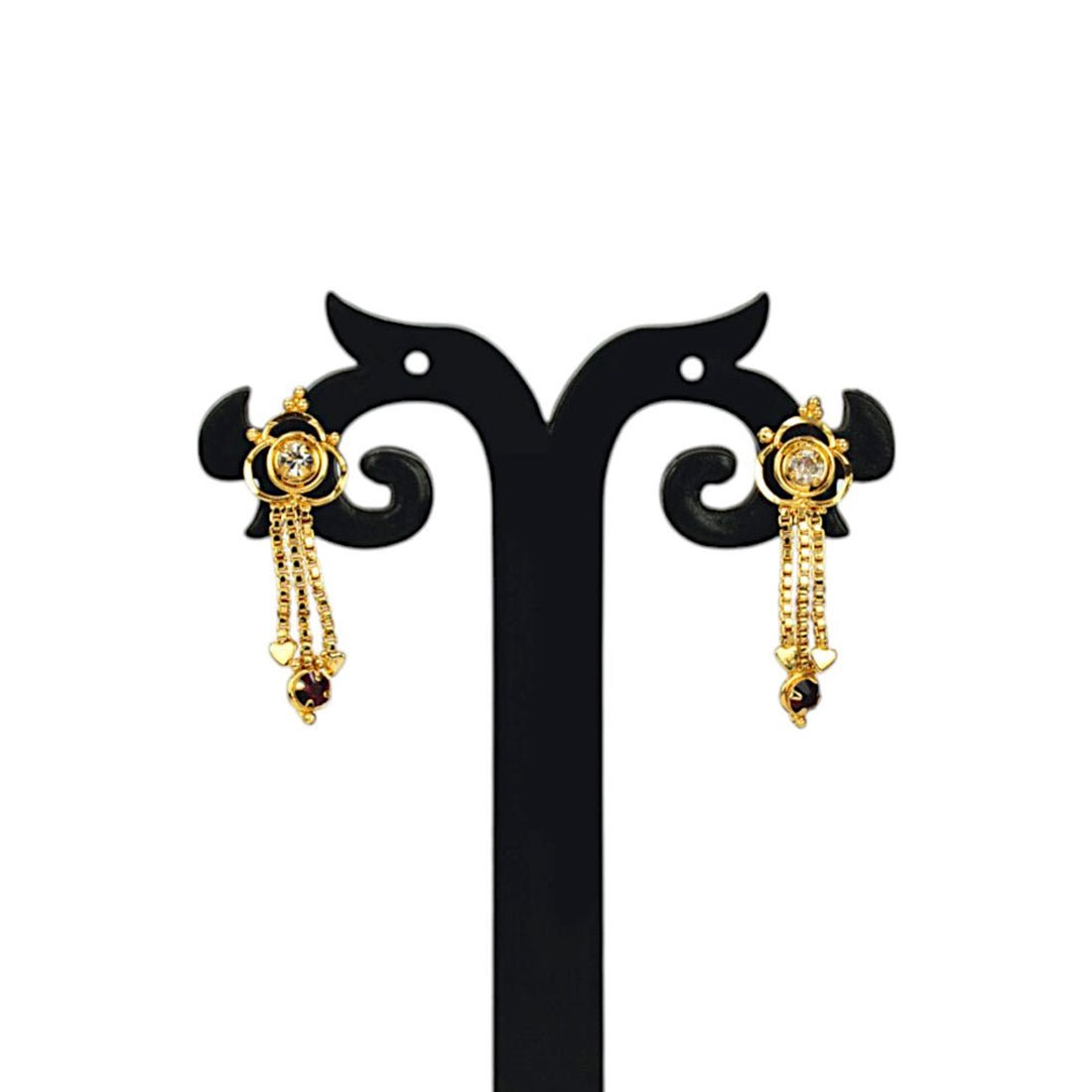 Gold Plated White and Maroon Stone Tassels Drop Earrings - KSupreme