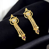 Gold Plated White and Maroon Stone Tassels Drop Earrings - KSupreme
