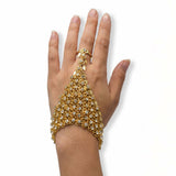 Bridal Gold Plated White Stone Finger Ring Set featuring intricate CZ stone floral designs on a hand.