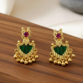 Gold Plated Beads Dangling Green Palakka Studs