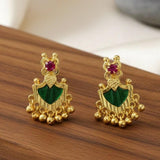 Gold Plated Beads Dangling Green Palakka Studs