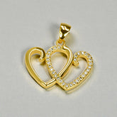 Golden Double Heart Cubic Zirconia Pendant