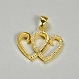 Golden Double Heart Cubic Zirconia Pendant