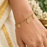 Gold Plated Box Chain Leaf Charm Bracelet