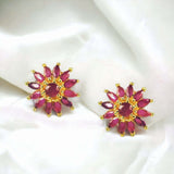 Gorgeous Gold Plated Semi-Precious Stones Floral Ear Studs