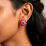 Gorgeous Gold Plated Semi-Precious Stones Floral Ear Studs