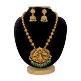 Grand Antique Gajalakshmi Pendant Green Beads Necklace Set - K Supreme