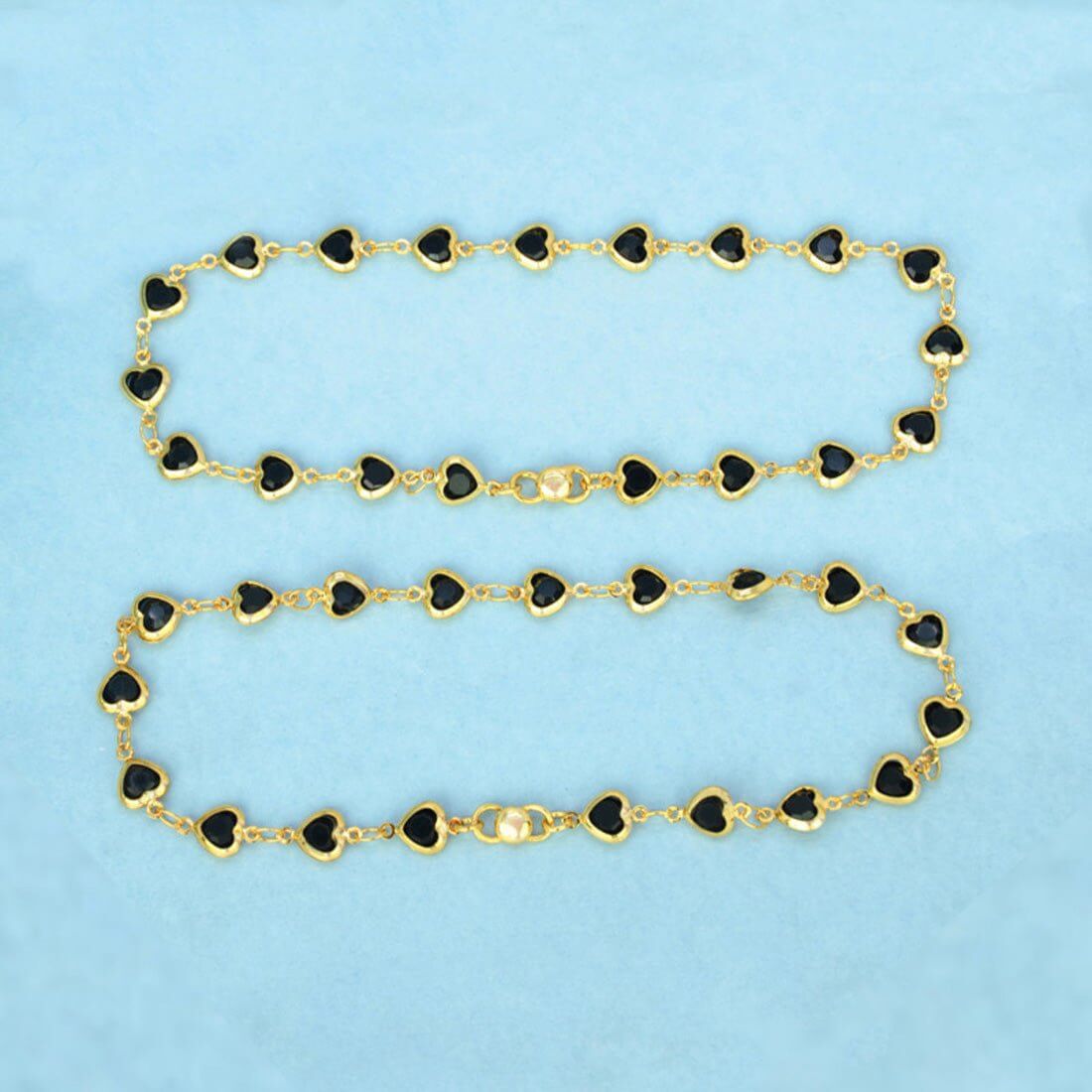 Heart Design Gold Plated Black Stone Anklets - KSupreme