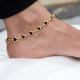 Heart Design Gold Plated Black Stone Anklets - KSupreme