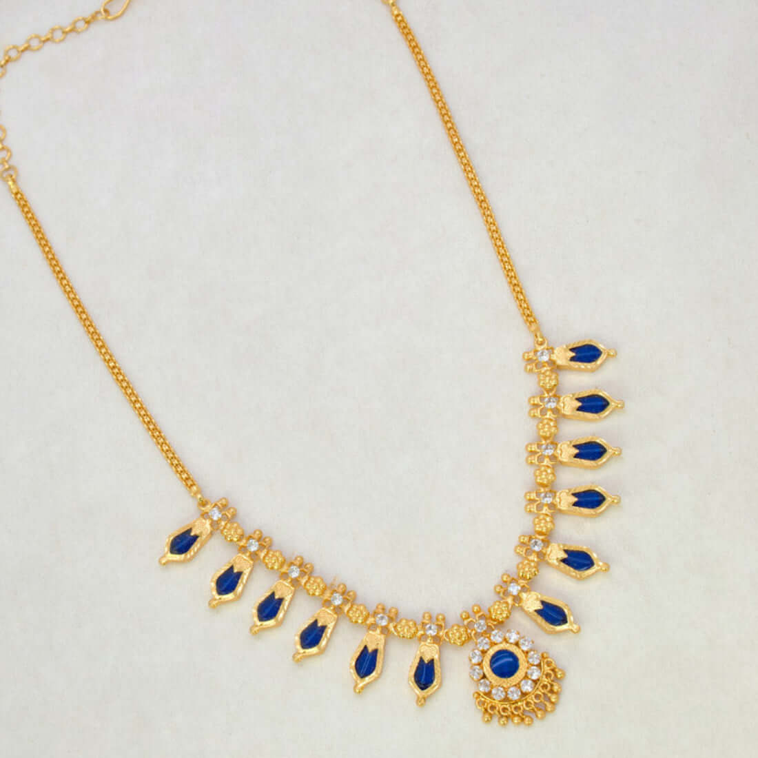 Indian Traditional Nagapadam Necklace - 6 Stones - Blue- K Supreme