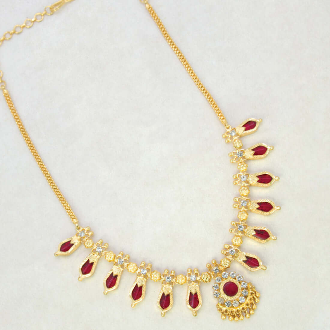 Indian Traditional Nagapadam Necklace - 6 Stones - Red - K Supreme