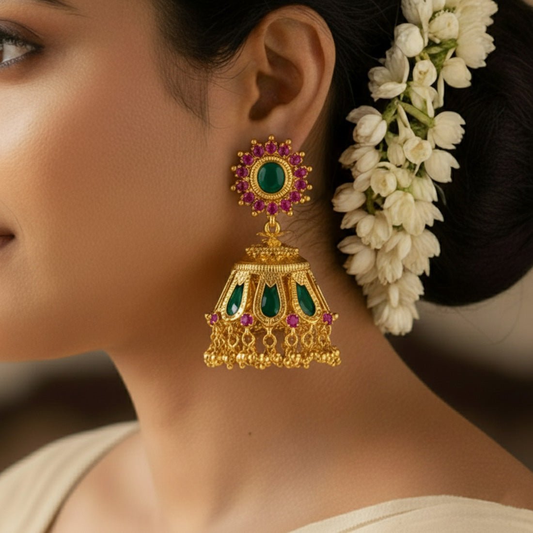 Kerala Bridal Nagapadam Jhumka Earrings with Stones - K Supreme