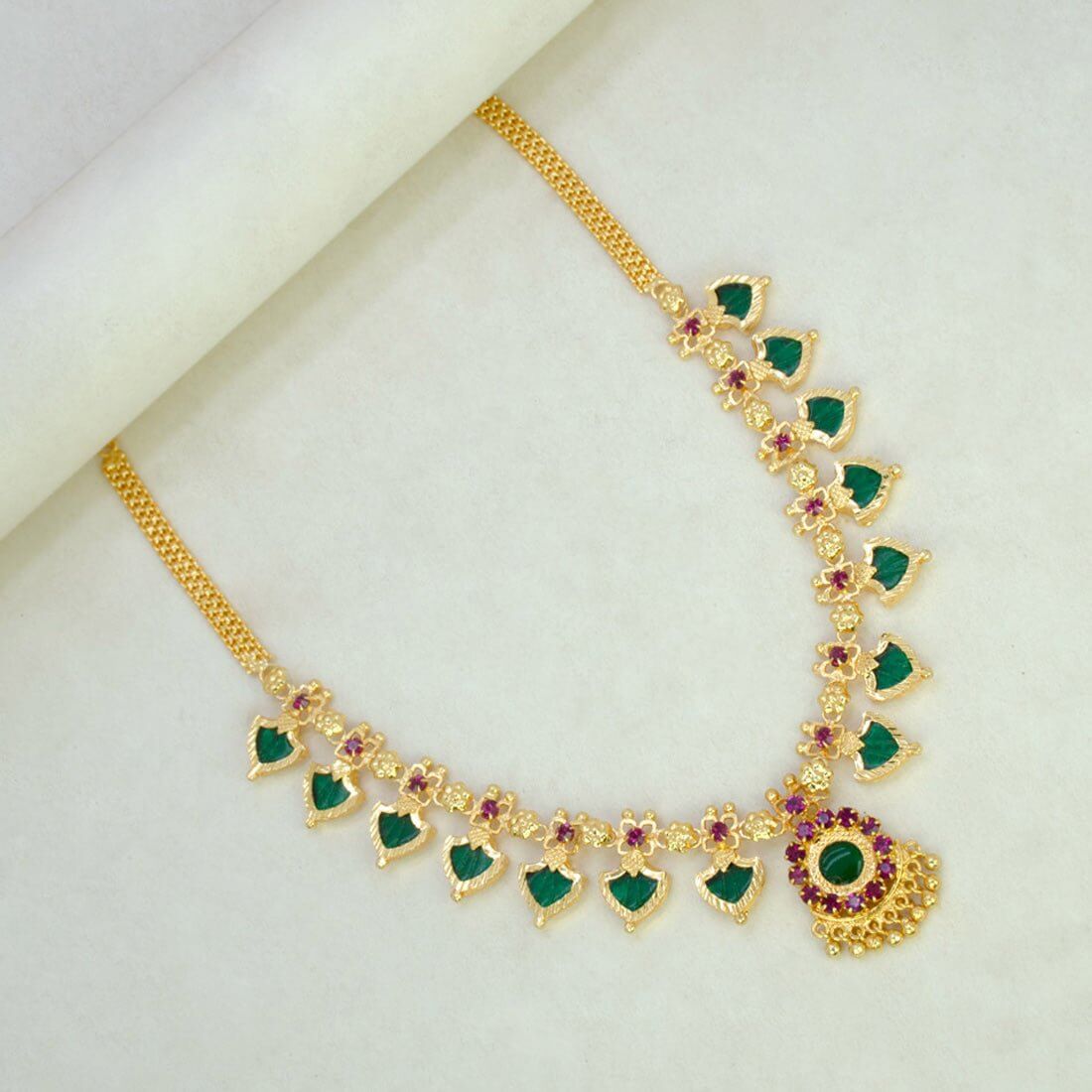 Kerala Gold Plated Palakka Necklace - 7 Stones - K Supreme