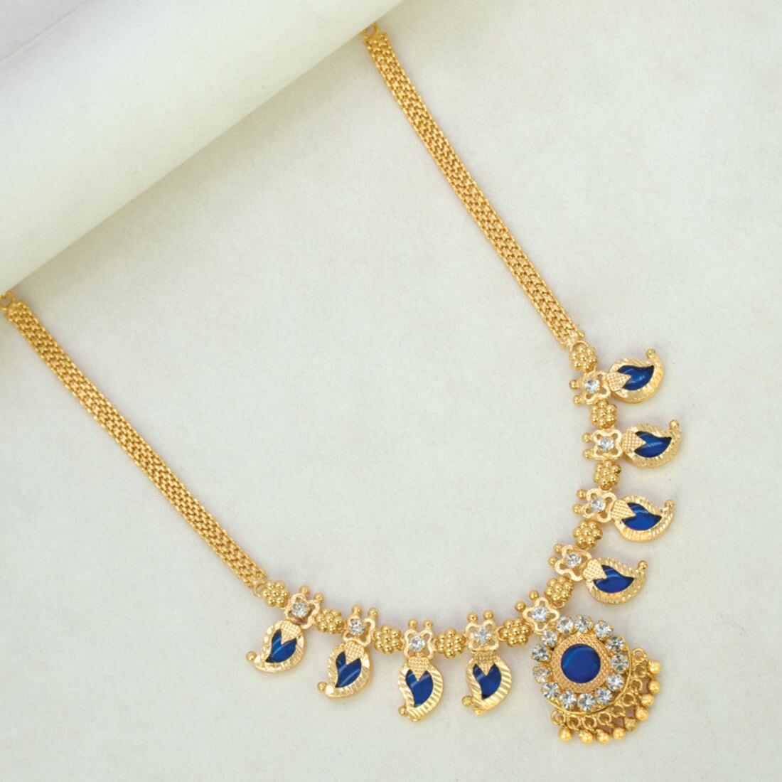 Kerala Gold Plated Short Blue Mango Necklace - K Supreme