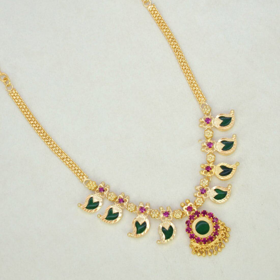 Kerala Gold Plated Short Green Mango Necklace - K Supreme