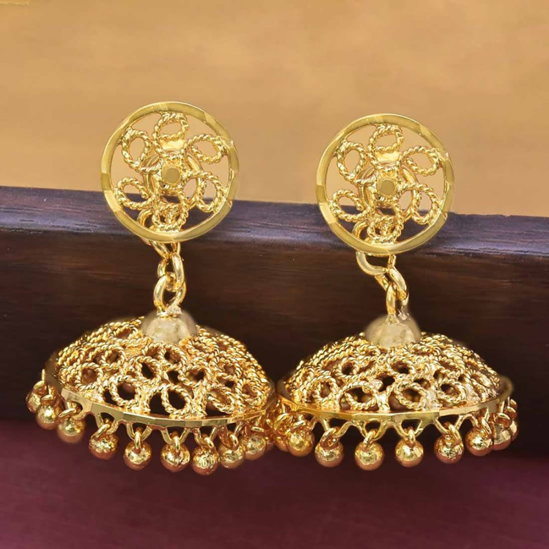 Gold Plated Umbrella Jhumka Earrings