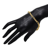 K Supreme gold plated brass figaro chain bracelet for men and women, 8 inches long with S hook closure.