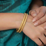 Light - Weight Gold Plated Textured Pipe Bangles - K Supreme