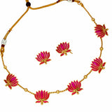 Lotus Design Matte Gold - Plated Beads Chain Necklace Set - KSupreme