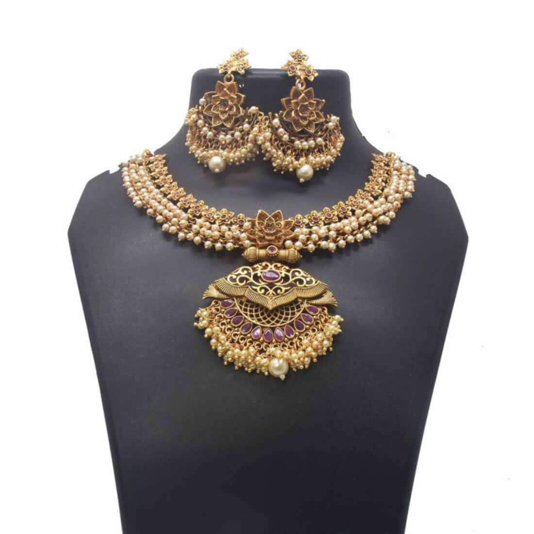 majestic-bridal-antique-pearls-cluster-floral-necklace-set